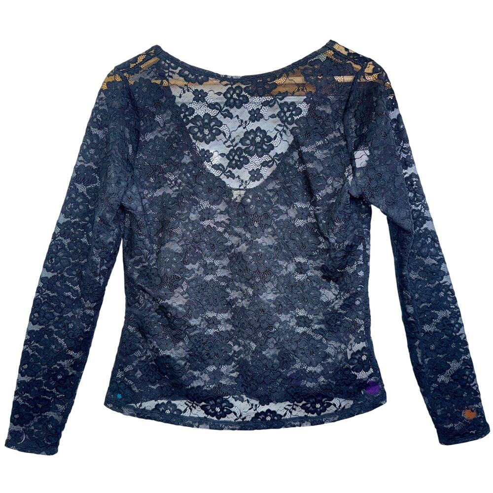 Abercrombie & Fitch Black Floral Lace Sheer Long Sleeve Blouse Top Womens Size L